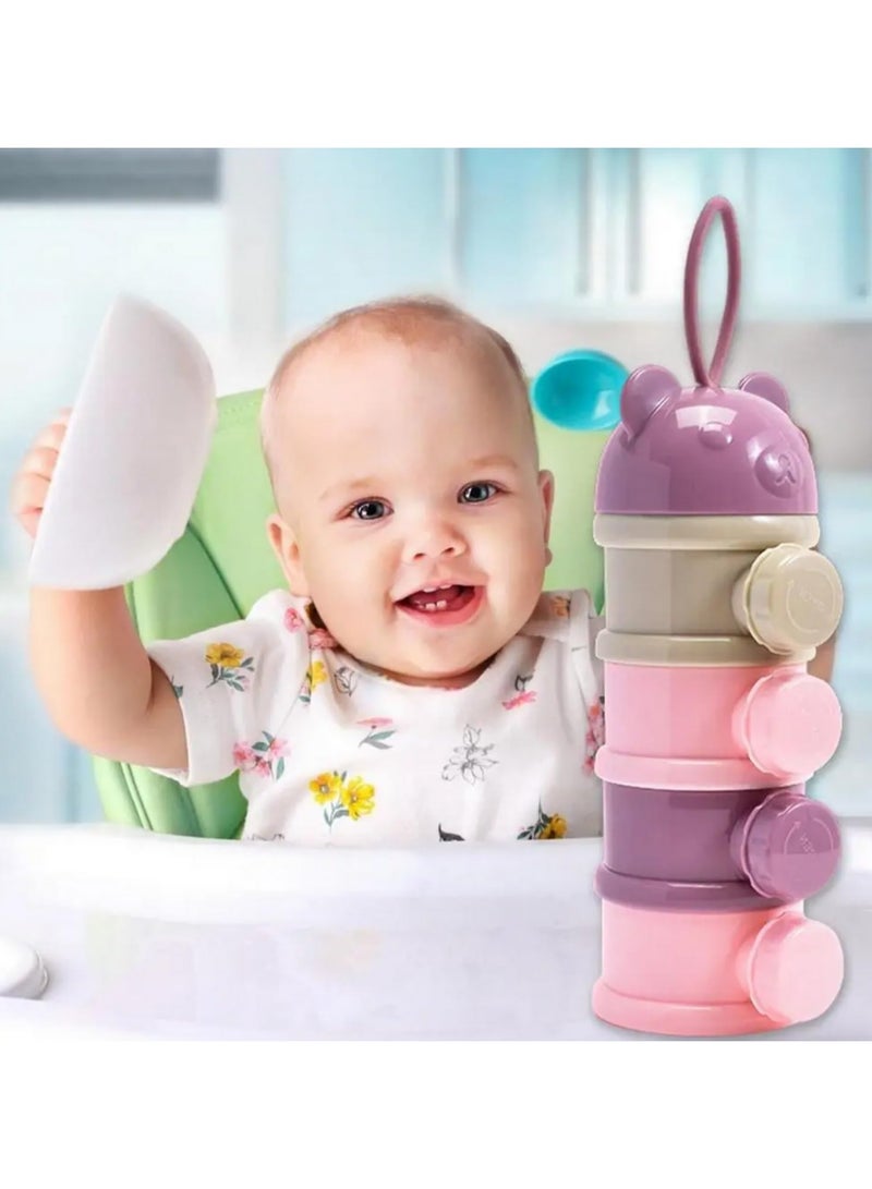 4 Grid Baby Formula Milk Storage Infant Toddler Portable Milk Powder Box Dispenser Food Container Kids Food Storage Snack Box (Purple) - Image 2