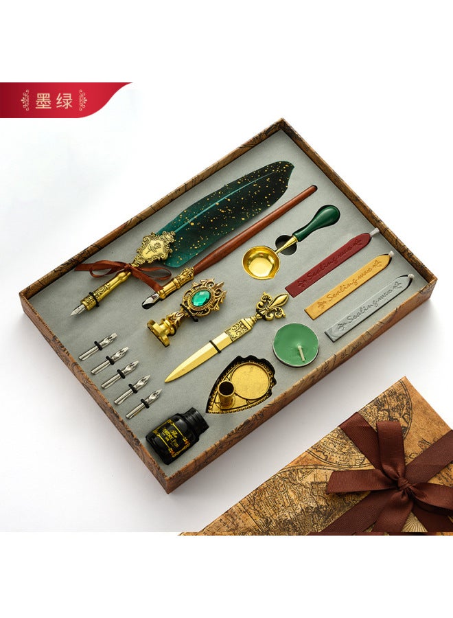 Autonomy European Quill Pen Set With Ink British Vintage Dip Water Quill Pen Fire Paint Seal Student Dip Water Pen - Image 1