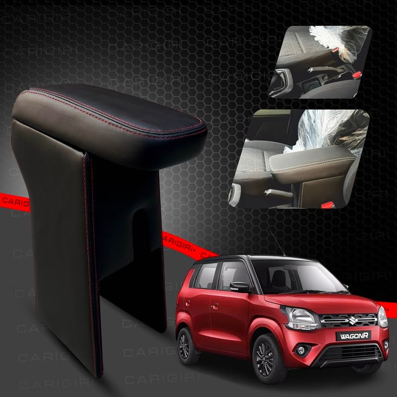 Carigiri Premium Finish Car Armrest for Maruti Suzuki New WagonR with Moulded Foam And Storage Compartment (Nappa Leatherette,Double Stitching)(Models-2019-2024) (Red Seam) - Image 2