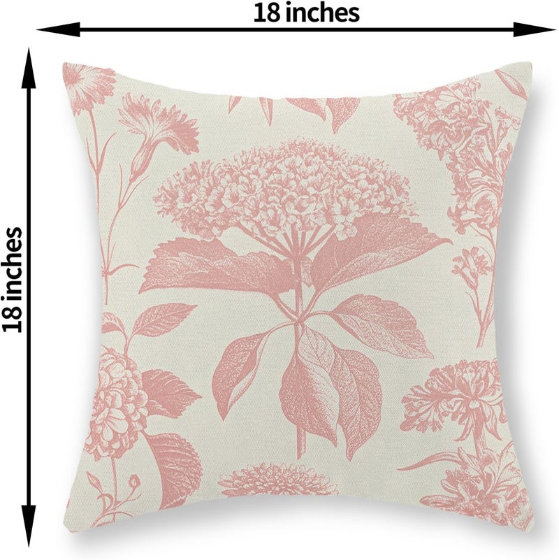 GOLIANDA Pink Pillow Covers 18x18 Set of 2 Boho Floral Throw Pillow Cover Hydrangea Herbs Botanical Decoration Pillowcase Farmhouse Vintage Flower Linen Cushion Case Outdoor Decorative for Couch Sofa - Image 2