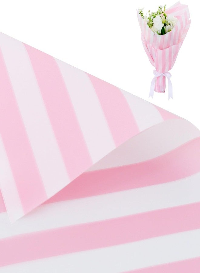 BEISHIDA 20 PCS Pink Striped Floral Wrapping Paper-Matte Waterproof Flower Wrapping Paper Bouquet，Perfect for Floral Arrangement, DIY Crafts, Valentine Mothers Day Birthday Wedding Gift - Image 1