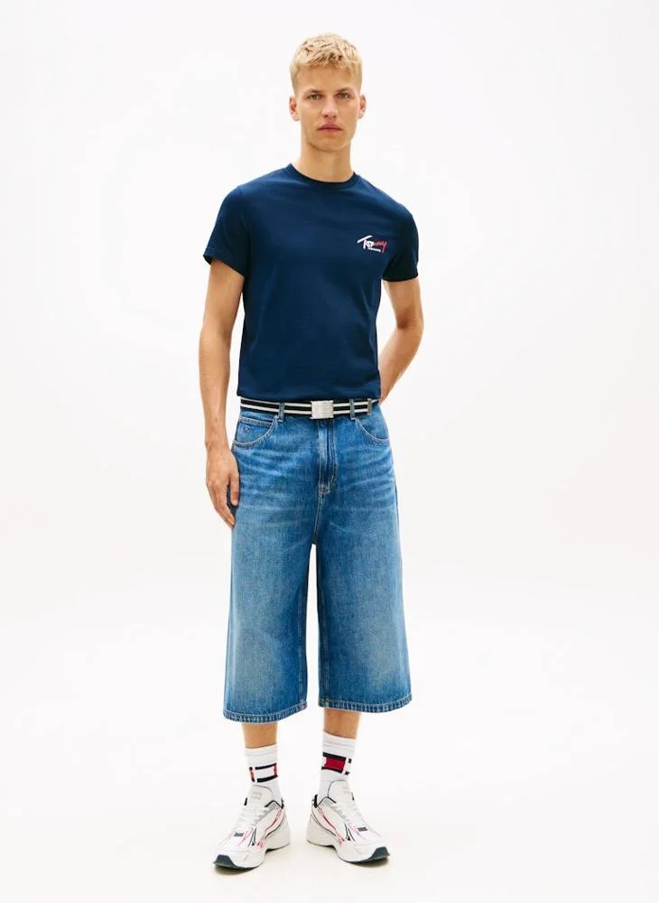 Tommy Jeans Dark Night Navy Signature Logo Slim Jersey T-Shirt for Men | Best Price UAE