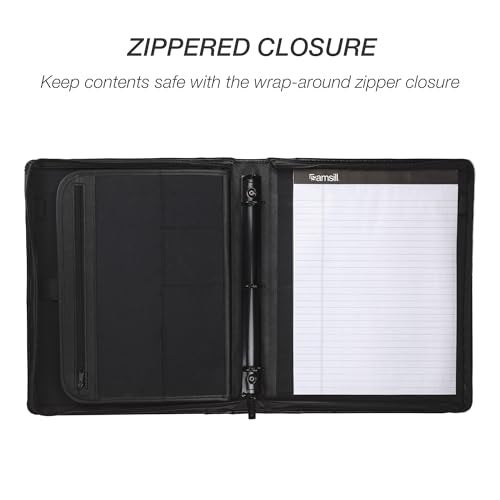 Samsill 15540 Regal Leather Padfolio Zipper 1 inch Ring Binder, Carry Handle, Interior 10.1 Inch Tablet Sleeve, Letter Size Writing Pad, Black - Image 5