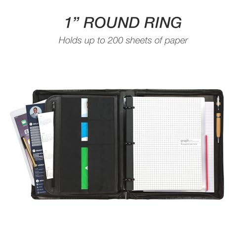 Samsill 15540 Regal Leather Padfolio Zipper 1 inch Ring Binder, Carry Handle, Interior 10.1 Inch Tablet Sleeve, Letter Size Writing Pad, Black - Image 4
