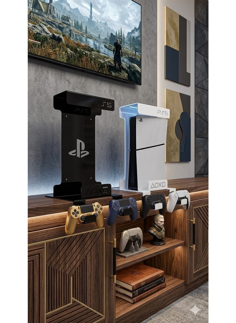 Modern PlayStation 5 stand for organizing and arranging your PS5 next to the screen; professional decorative gaming stand; sturdy, space-saving PlayStation holder; stylish gaming organizer base for gaming rooms and offices. - Image 3