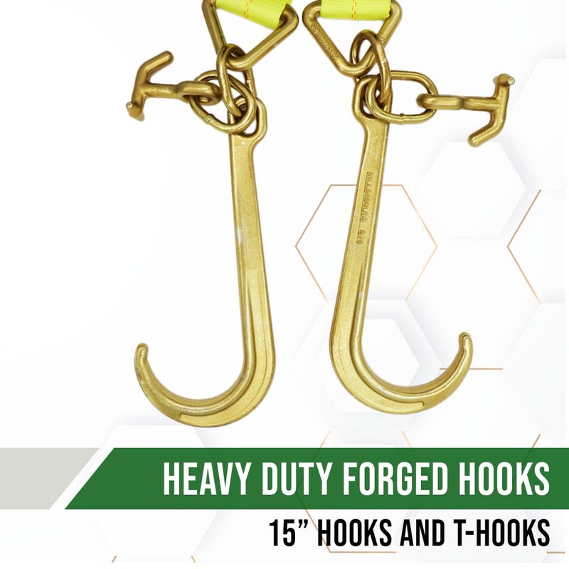 Boxer Tow Straps V Bridle 3â€ x 36â€ with J Hook, T-J Hook, Reinforced Webbing, Recovery V Strap, Rollback, Car Hauler, Towing â€“ B/S 16,200lbs - Image 2