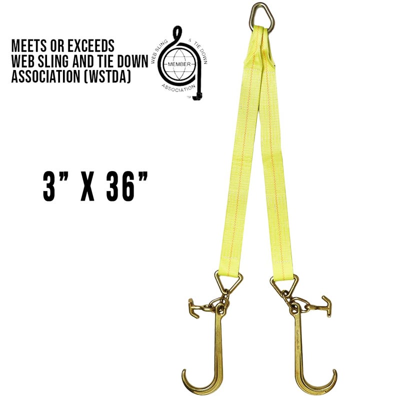 Boxer Tow Straps V Bridle 3â€ x 36â€ with J Hook, T-J Hook, Reinforced Webbing, Recovery V Strap, Rollback, Car Hauler, Towing â€“ B/S 16,200lbs - Image 4