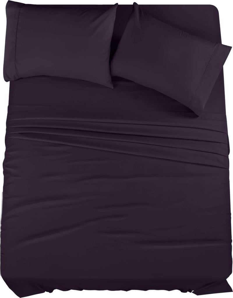 Utopia Bedding Queen Sheet Set  4 Piece Bed Sheets for Queen Size Bed Soft and Breathable Microfiber Includes 1 Fitted Sheet 1 Flat Sheet and 2 Pillowcases Dark Purple