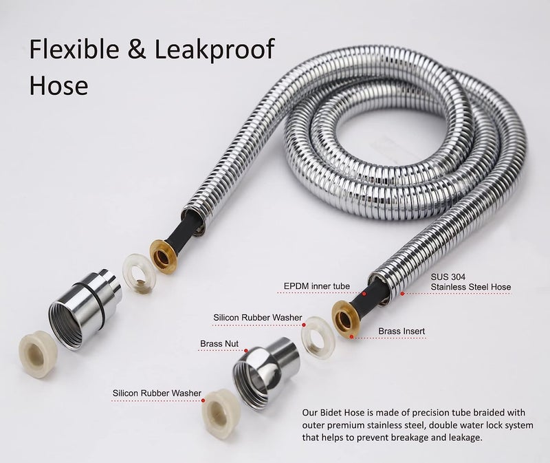 ENNIUS Bathroom Jet Spray Pipe Bathroom Hand Shower Pipe And Toilet Shower Jet Spray - Portable Bidet Spray For Toilet & Geyser Pipe Set | Toilet Hand Jet Spray Hose Pipe (ss / 1.25 Meter Tube) - Image 5