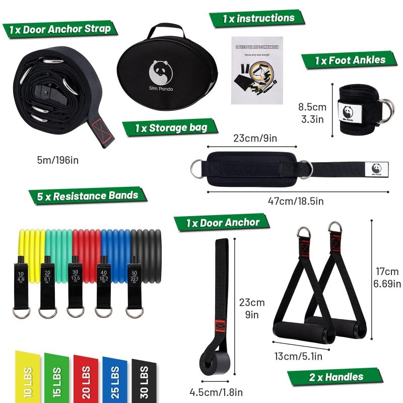 Slim Panda Door Anchor Strap for Resistance Bands - Complete Resistance Band Door Anchor System with 5 Stackable Bands - Home Gym for Full Body Strength Training - Fits up to 8FT - Image 2