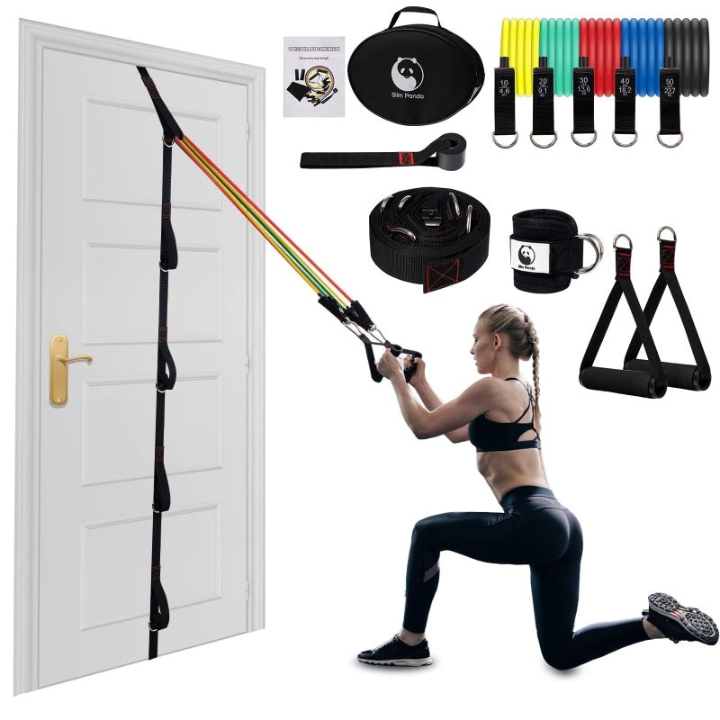 Slim Panda Door Anchor Strap for Resistance Bands - Complete Resistance Band Door Anchor System with 5 Stackable Bands - Home Gym for Full Body Strength Training - Fits up to 8FT - Image 1