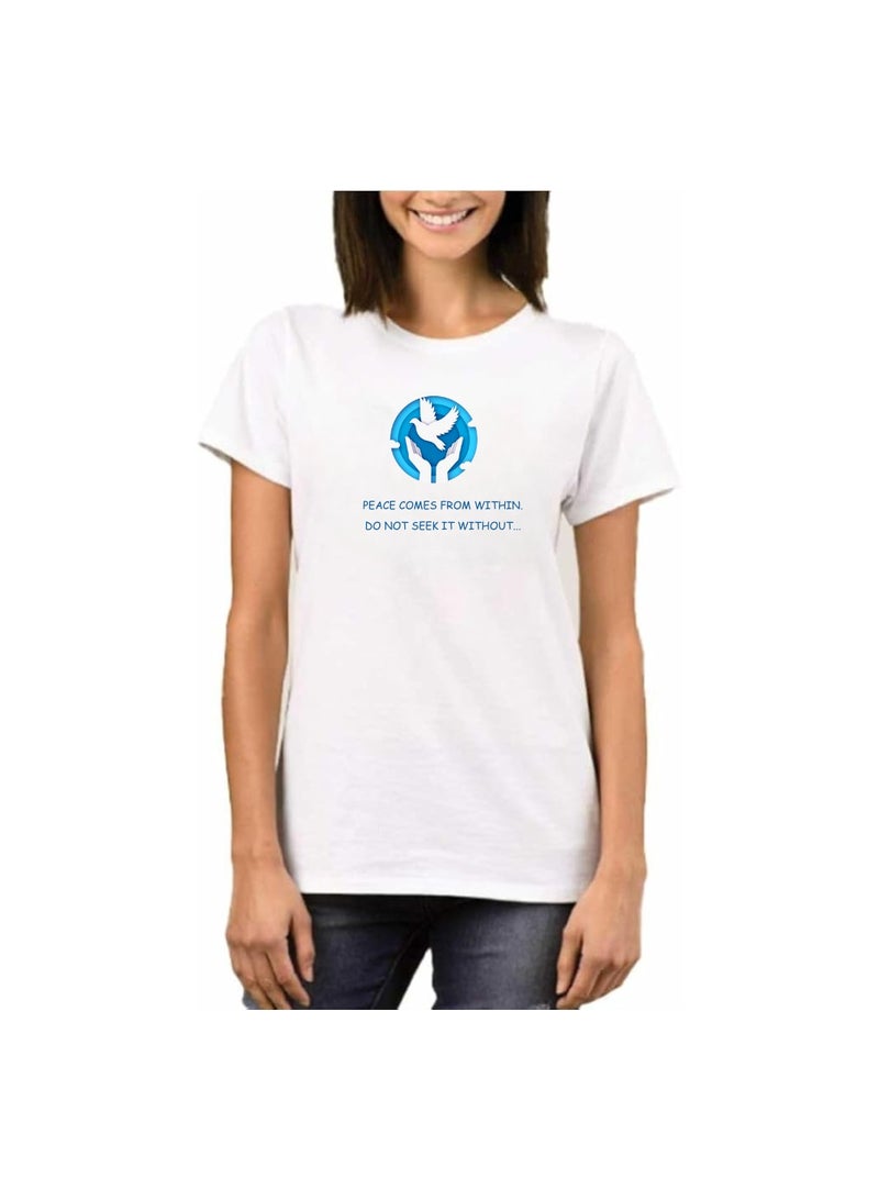PRINTSHOP4ME Peace Love Women's T-Shirt–Cotton Half Sleeve Round Neck Soft&Breathable Fabric Casual Wear For Everyday Comfort|Gift For Special Events  - Image 1