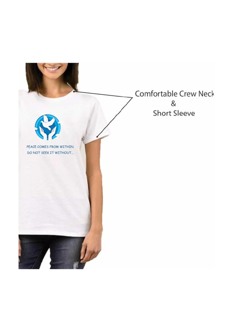 PRINTSHOP4ME Peace Love Women's T-Shirt–Cotton Half Sleeve Round Neck Soft&Breathable Fabric Casual Wear For Everyday Comfort|Gift For Special Events  - Image 5