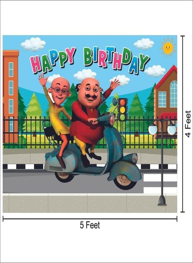 Party Baazaar Motu Patlu Birthday Backdrop 5x4 Ft | Backdrops for Decoration | Birthday Decoration Backdrop | Banner for Kids Theme Party - Image 2