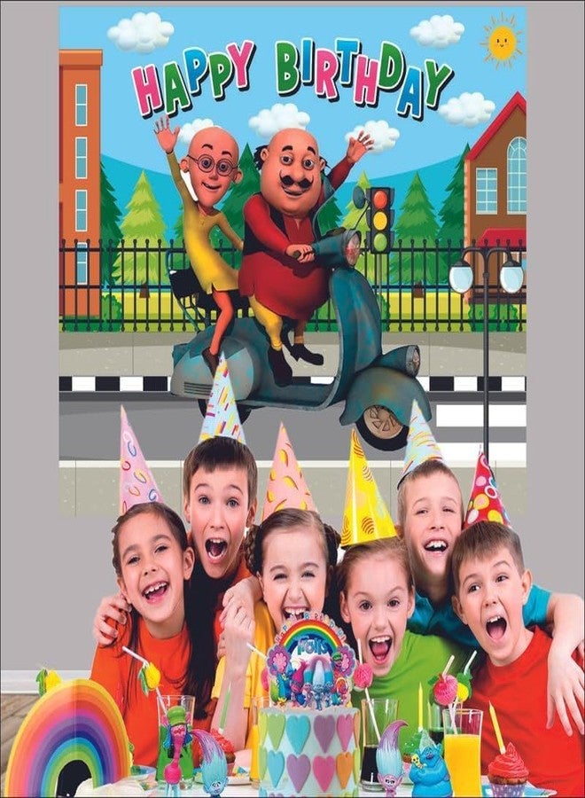 Party Baazaar Motu Patlu Birthday Backdrop 5x4 Ft | Backdrops for Decoration | Birthday Decoration Backdrop | Banner for Kids Theme Party - Image 3
