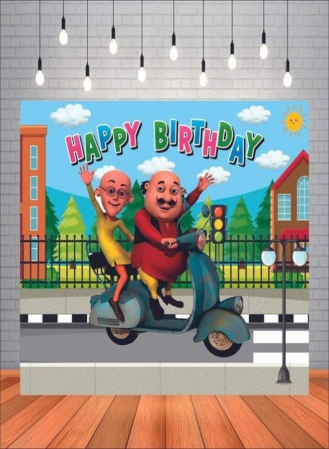 Party Baazaar Motu Patlu Birthday Backdrop 5x4 Ft | Backdrops for Decoration | Birthday Decoration Backdrop | Banner for Kids Theme Party - Image 1