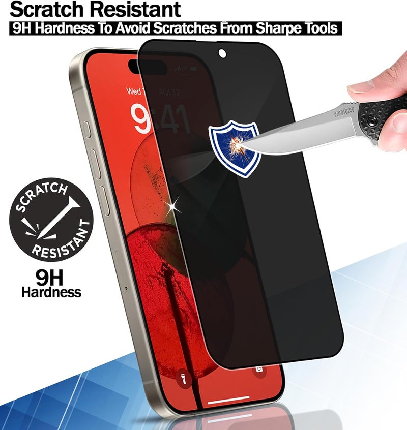 ريكنك واقي شاشة RKINC [3 عبوات] لهاتف iPhone 17 Pro Max، فيلم زجاج مقوى للخصوصية لواقي الشاشة، [مضاد للتجسس][مضاد للخدش][خالٍ من الفقاعات] - Image 3