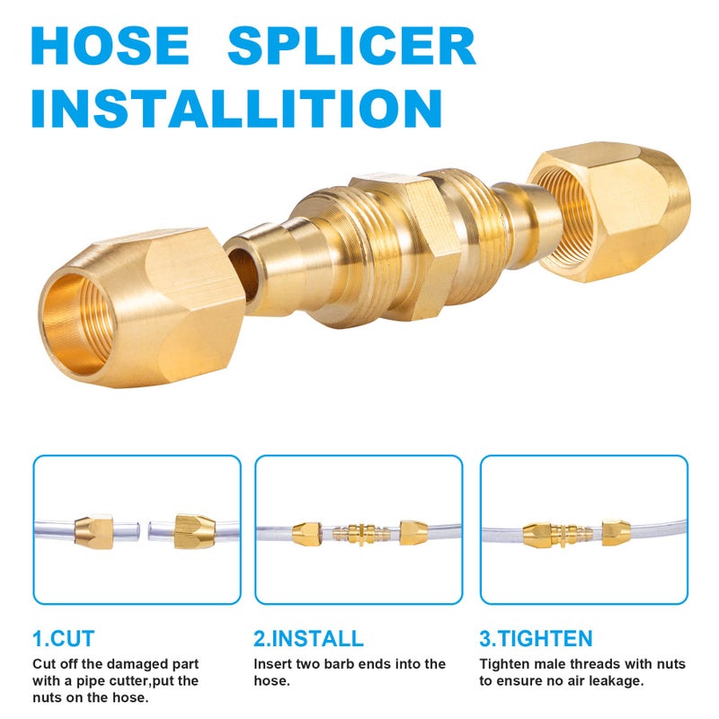Breezliy 4PCS Soild Brass Air Reusable Hose Splicer For 1/4-Inch ID Hose,1/4" Air Hose Repair Fitting - Image 3