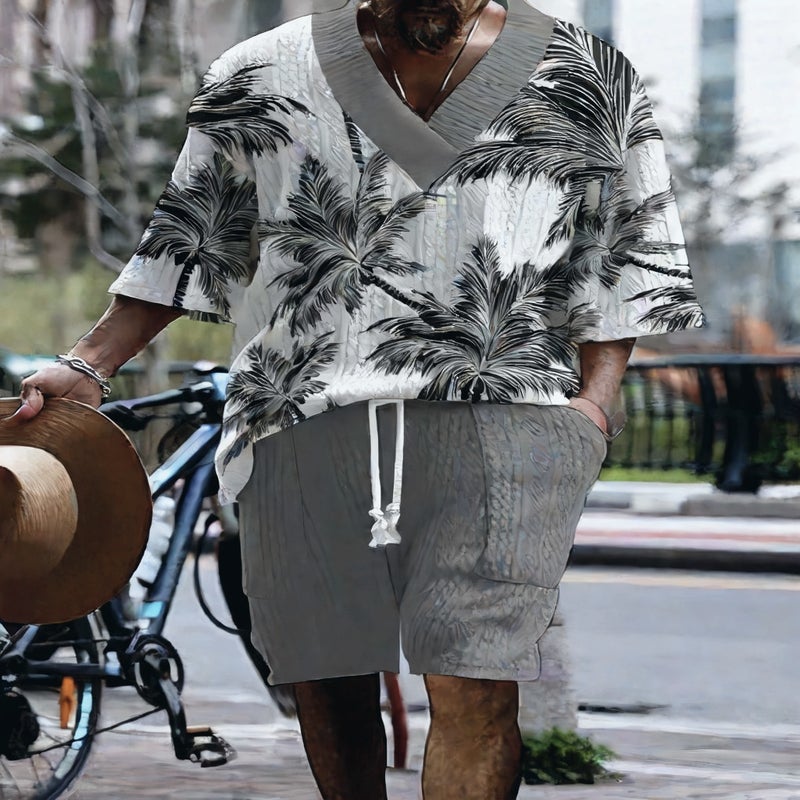 Men's Oversized Knit Short Sleeve T-Shirt and Shorts Set 3D Plaid Print Tracksuit - Image 5