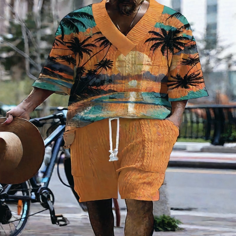 Men's Oversized Knit Short Sleeve T-Shirt and Shorts Set 3D Plaid Print Tracksuit - Image 3