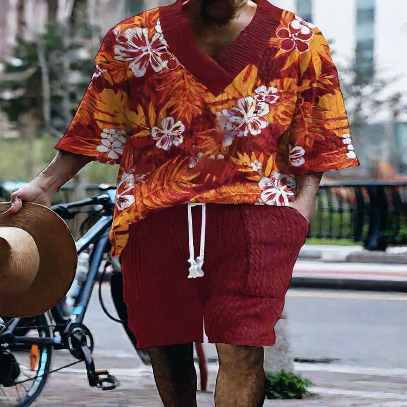 Men's Oversized Knit Short Sleeve T-Shirt and Shorts Set 3D Plaid Print Tracksuit - Image 4