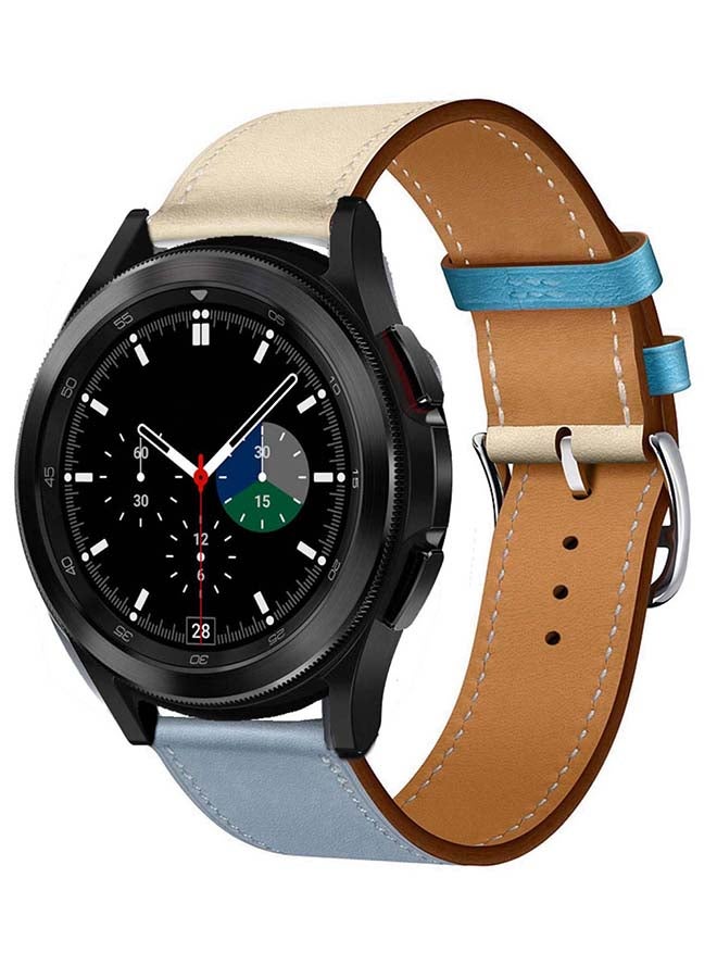 Perfii Genuine Leather Replacement Band for Samsung Galaxy Watch4 42/46mm Blue/Beige - Image 2