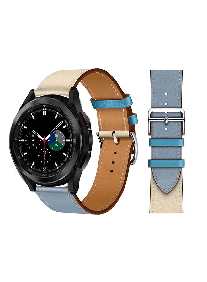 Perfii Genuine Leather Replacement Band for Samsung Galaxy Watch4 42/46mm Blue/Beige - Image 1