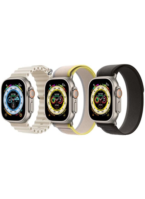 Silicone Ocean Band Pearl White, Trail Loop Strap Yellow/Beige and Trail Loop Strap Black/Gray for Apple Watch Ultra 8 49mm Set of 3