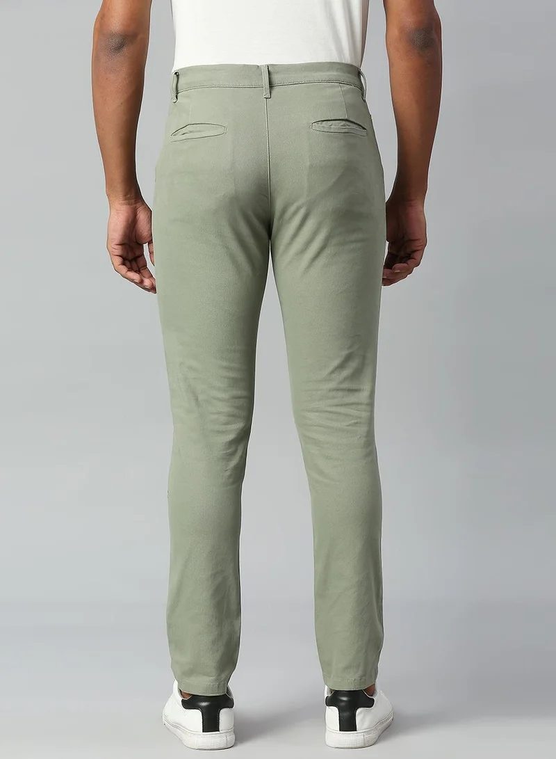 Dennis Lingo olive green Men's Tapered Fit Sage Cotton Chinos - Mid-Rise, Full Length, Button & Zip Closure, for Men | Best Price UAE