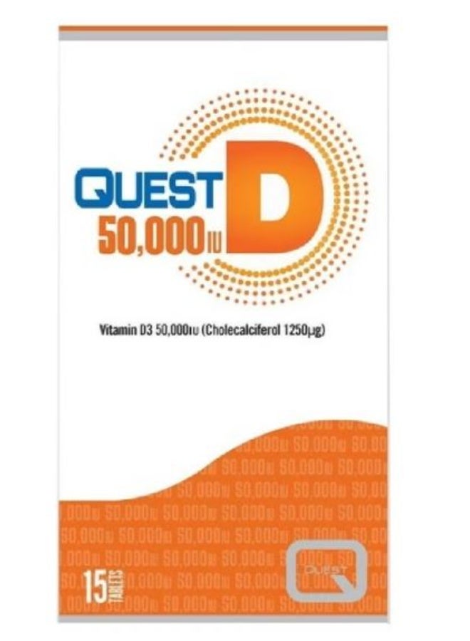 Quest D 50,000 IU Vitamin D3 50,000IU (Cholecalciferol 1250ug), 15 Tablets