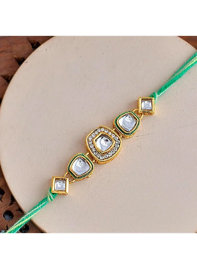 VOYLLA Traditional Motif Faux Kundan Thread Rakhi