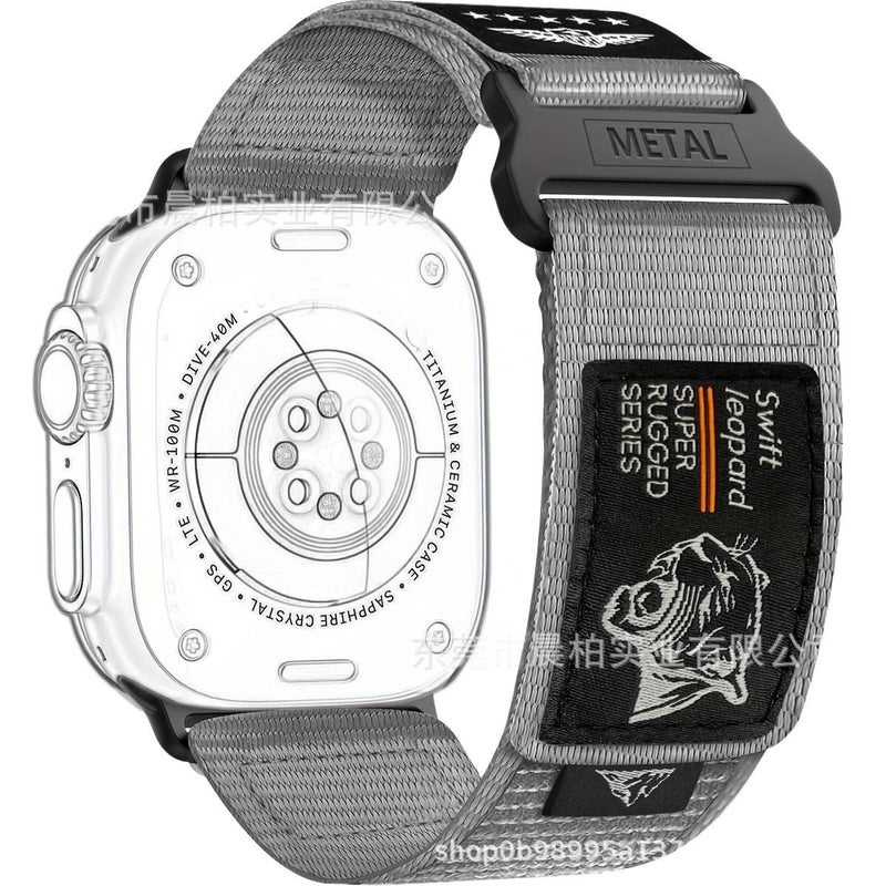 سوار ساعة ذكية سوار نايلون حلقي متوافق باللون رمادي قابل للتعديل مع Apple Watch 38/40/41/42/44/45/49mm بملاءمة قابلة للتعديل وحزام بديل - Image 1