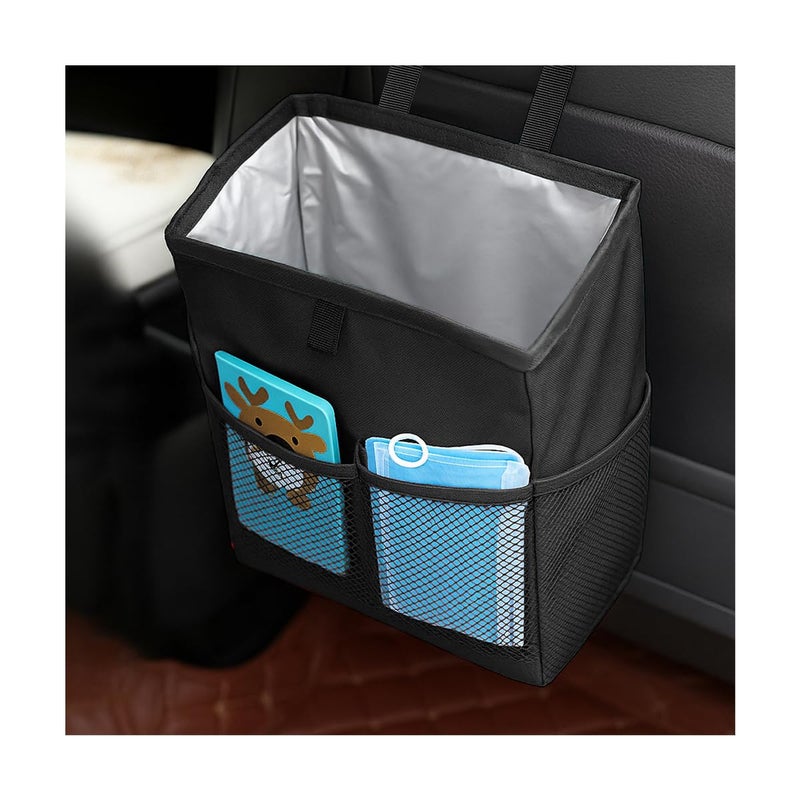 FALVFUN Car Trash Bag, Leak-Proof Large Capacity 3.4 Gallons Hanging Vehicle Trash Bin with Storage Pocket, Multipurpose Portable Auto Garbage Bag for Travel, Universal Fit (Black) - Image 1
