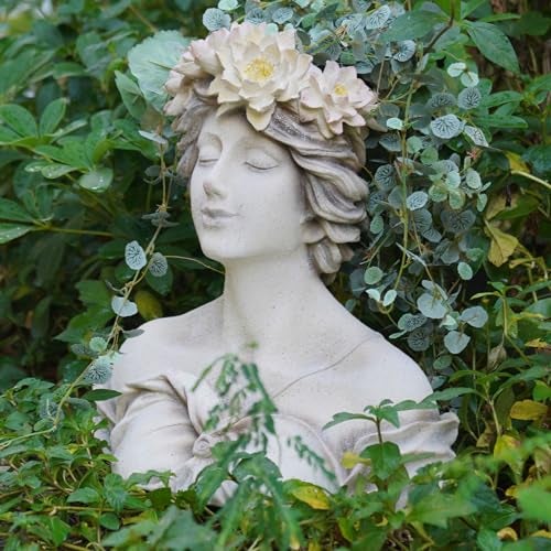 LC LCdecohome Head Planter Face Flower Pot - Lily Pond Goddess Planter 9 Inch Garden Resin Face Planter with Drainage Hole Plants Pot for Indoor and Outdoor Plant Closed Eyes 15 * 9 * 16 Inch - Image 5