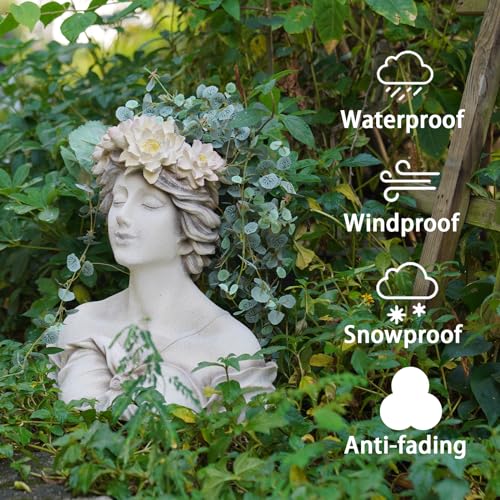 LC LCdecohome Head Planter Face Flower Pot - Lily Pond Goddess Planter 9 Inch Garden Resin Face Planter with Drainage Hole Plants Pot for Indoor and Outdoor Plant Closed Eyes 15 * 9 * 16 Inch - Image 2