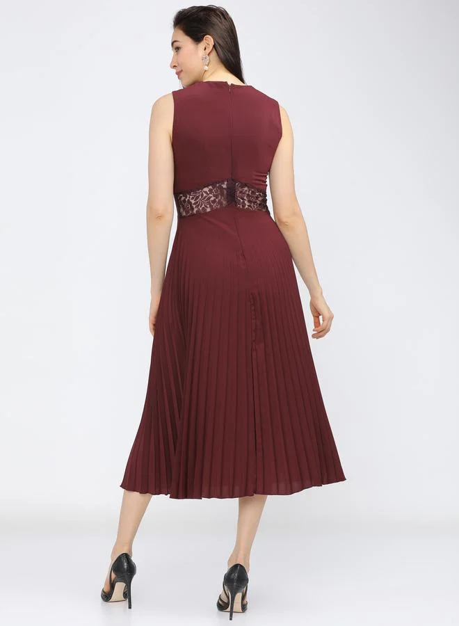 Tokyo Talkies Lace Waist Pleated Dress