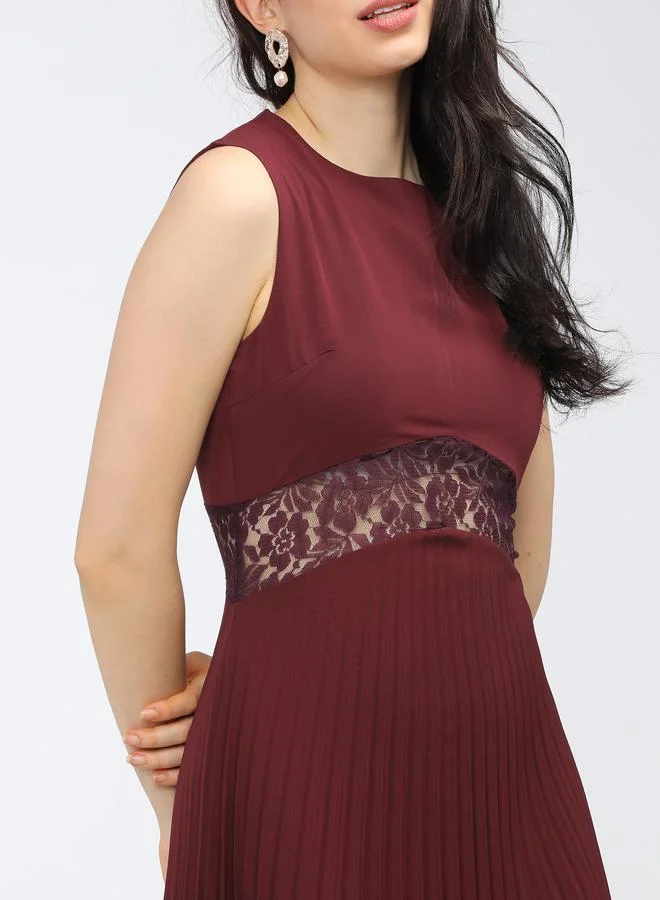 Tokyo Talkies Lace Waist Pleated Dress