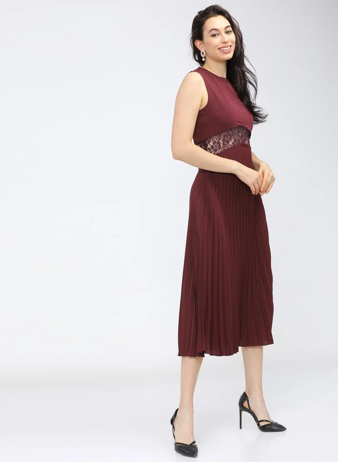 Tokyo Talkies Lace Waist Pleated Dress