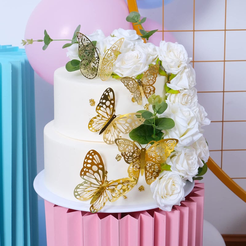 SAOROPEB 3D Butterfly Wall Stickers, 72Pcs 3 Sizes 3 Styles, Removable Metallic Wall Decals Fridge Sticker Room Mural Decoration for Kids Bedroom Nursery Classroom Party Wedding Decor DIY Gift (Gold) - Image 5