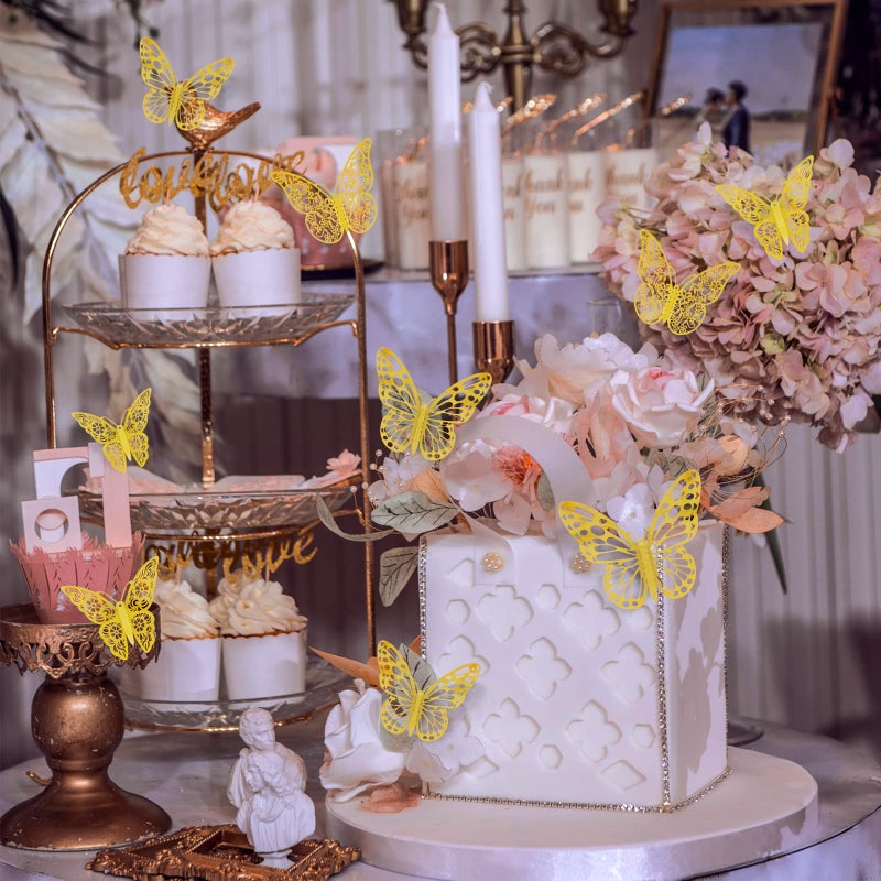 SAOROPEB 3D Butterfly Wall Stickers, 72Pcs 3 Sizes 3 Styles, Removable Metallic Wall Decals Fridge Sticker Room Mural Decoration for Kids Bedroom Nursery Classroom Party Wedding Decor DIY Gift (Gold) - Image 4