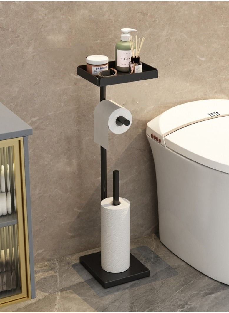 XiuWoo - European Light Luxury Style Bathroom Furniture Floor Standing Double-pole Paper Towel Organizer Rack with Storage Plane - Image 1