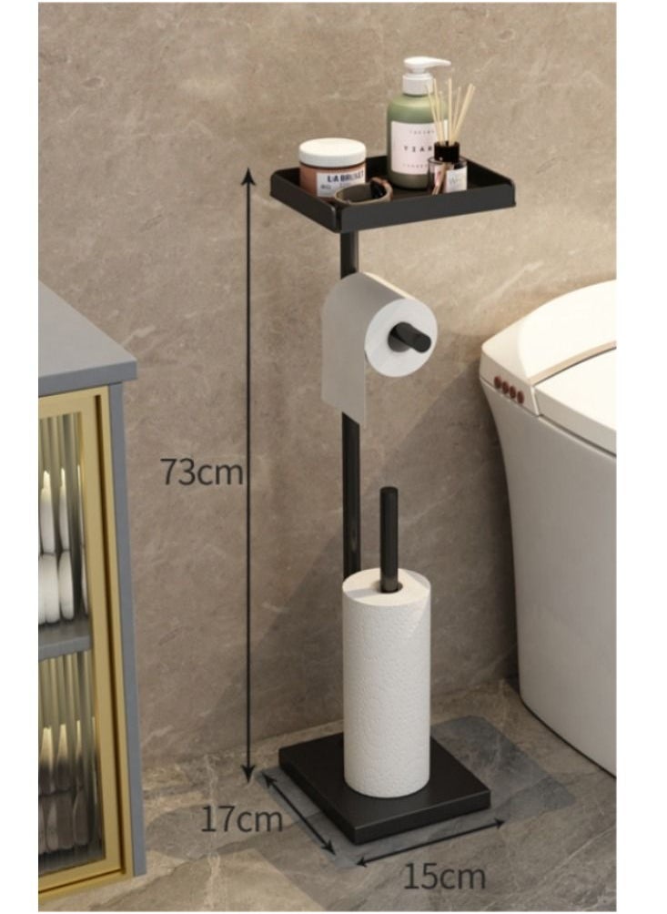 XiuWoo - European Light Luxury Style Bathroom Furniture Floor Standing Double-pole Paper Towel Organizer Rack with Storage Plane - Image 1
