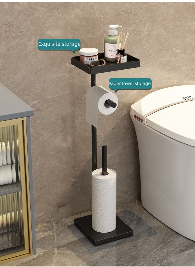 XiuWoo - European Light Luxury Style Bathroom Furniture Floor Standing Double-pole Paper Towel Organizer Rack with Storage Plane - Image 1