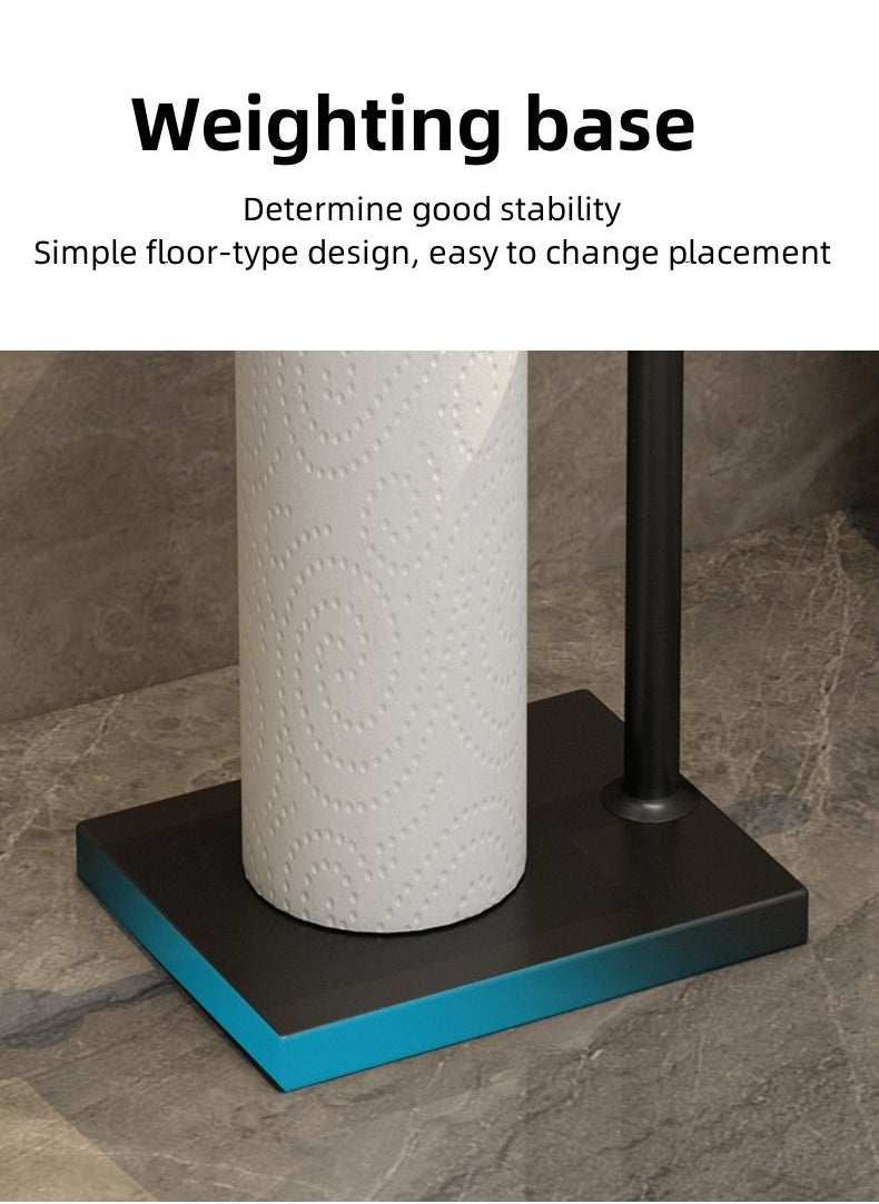 XiuWoo - European Light Luxury Style Bathroom Furniture Floor Standing Double-pole Paper Towel Organizer Rack with Storage Plane - Image 1