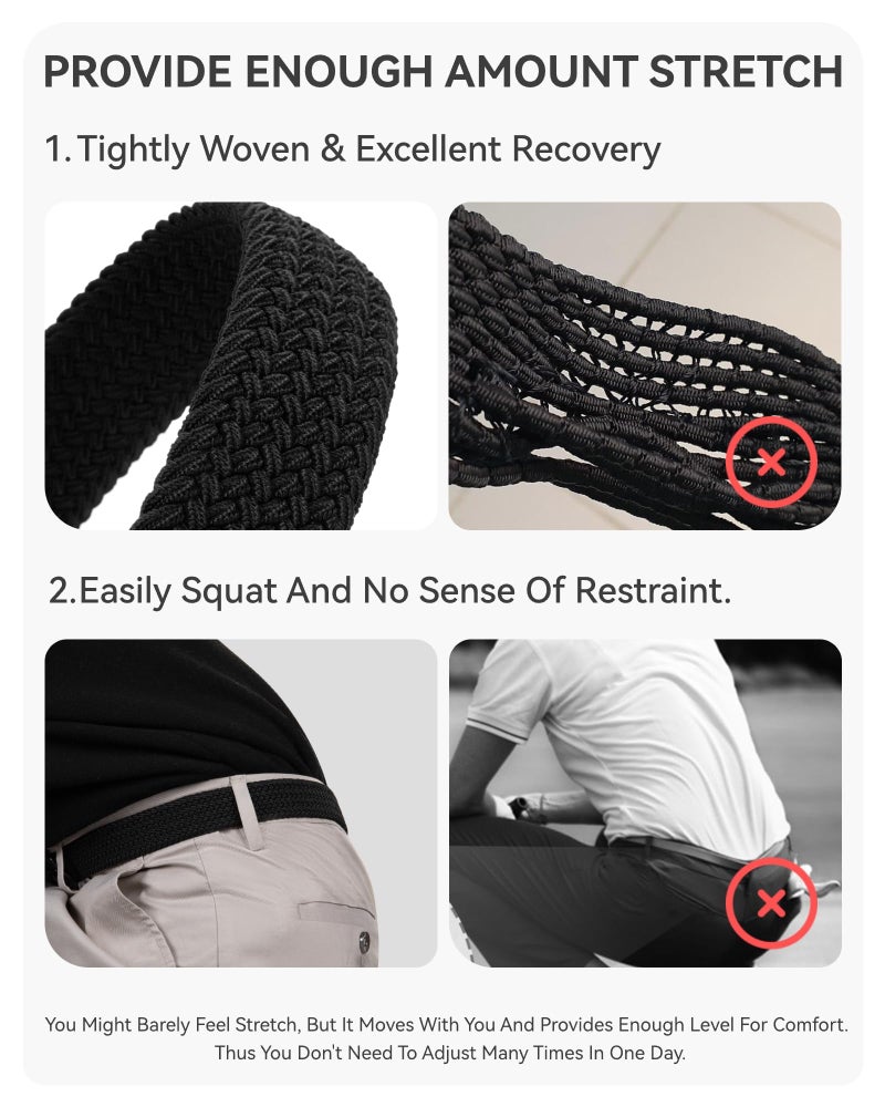 CHAOREN Mens Stretch Belt - 1 3/8" Elastic Braided Golf Belt for Men - Stretchy Web Fit Summer Casual Jeans - Image 4