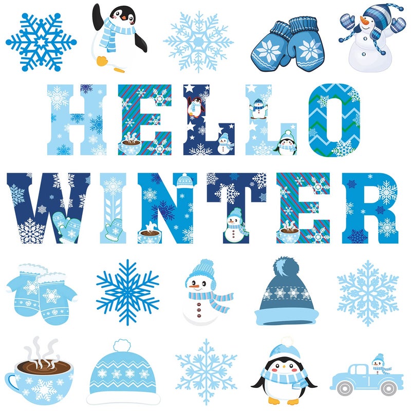 PTFNY 52 Pieces Winter Cutouts Classroom Bulletin Border Decoration Snowflake Penguin Snowman Colorful Christmas Winter Theme Party Decorations Supplies for Winter Christmas Classroom Home Decor