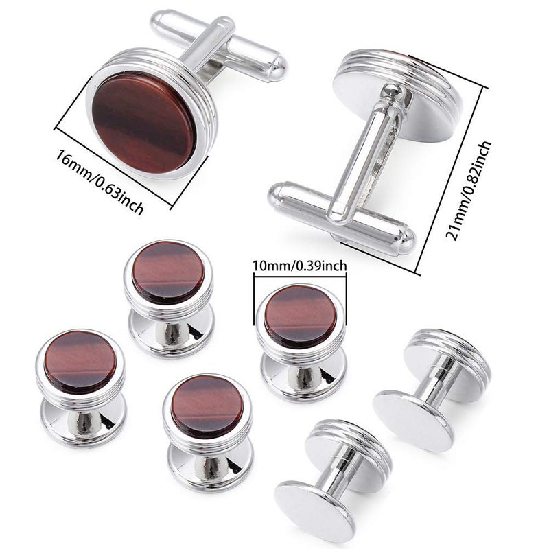 HAWSON Mens Cufflinks and Studs Set for Tuxedo Shirt Mother of Pearl with a Gift Box (Tiger Eye Stone) - Image 4