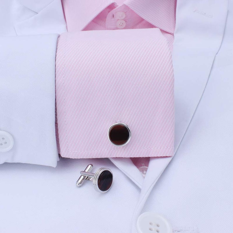 HAWSON Mens Cufflinks and Studs Set for Tuxedo Shirt Mother of Pearl with a Gift Box (Tiger Eye Stone) - Image 3