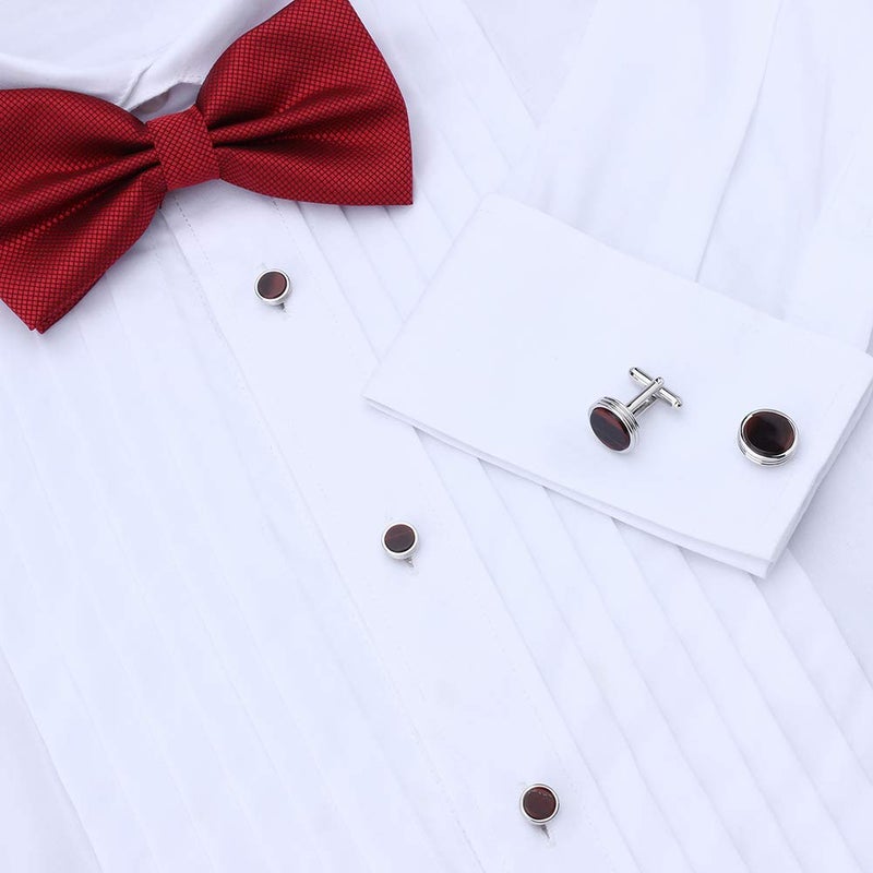 HAWSON Mens Cufflinks and Studs Set for Tuxedo Shirt Mother of Pearl with a Gift Box (Tiger Eye Stone) - Image 2