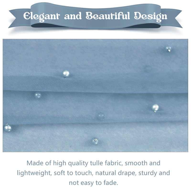 Fivenl 12 Pack 10FT Pearl Table Runner 30x120 Inch Dusty Blue Tulle Fabric Boho Rustic Sheer Table Runners Lace Table Cloth for Wedding Bridal Shower Birthday Party Arch Veil Dessert Table Decor (Dusty Blue) - Image 3